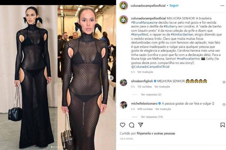 Chamada de “vulgar” e “feia' por Michelle Bolsonaro, Bruna Marquezine 'NÃO SE CALA' e manda recado para 1ª dama 33 A imagem reproduz um comentário de Michelle Bolsonaro no Instagram