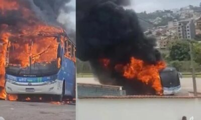 Video Onibus que levava atletas do Vasco pega fogo