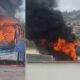 Video Onibus que levava atletas do Vasco pega fogo