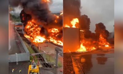 Incendio de grandes proporcoes consome deposito de combustivel em SC