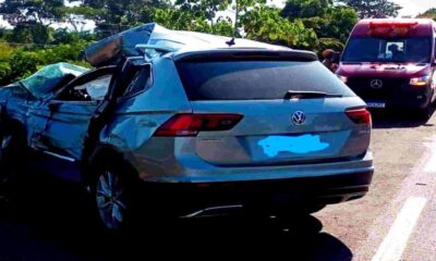 Acidente entre carro e caminhao deixa pai e filho sem
