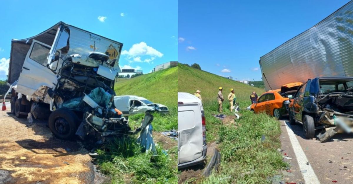 BR 277 Acidente fatal envolvendo caminhoes e automoveis mobiliza os socorristas