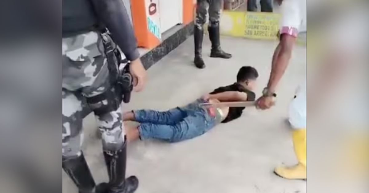 Video flagra pai castigando filho que acabara de ser preso