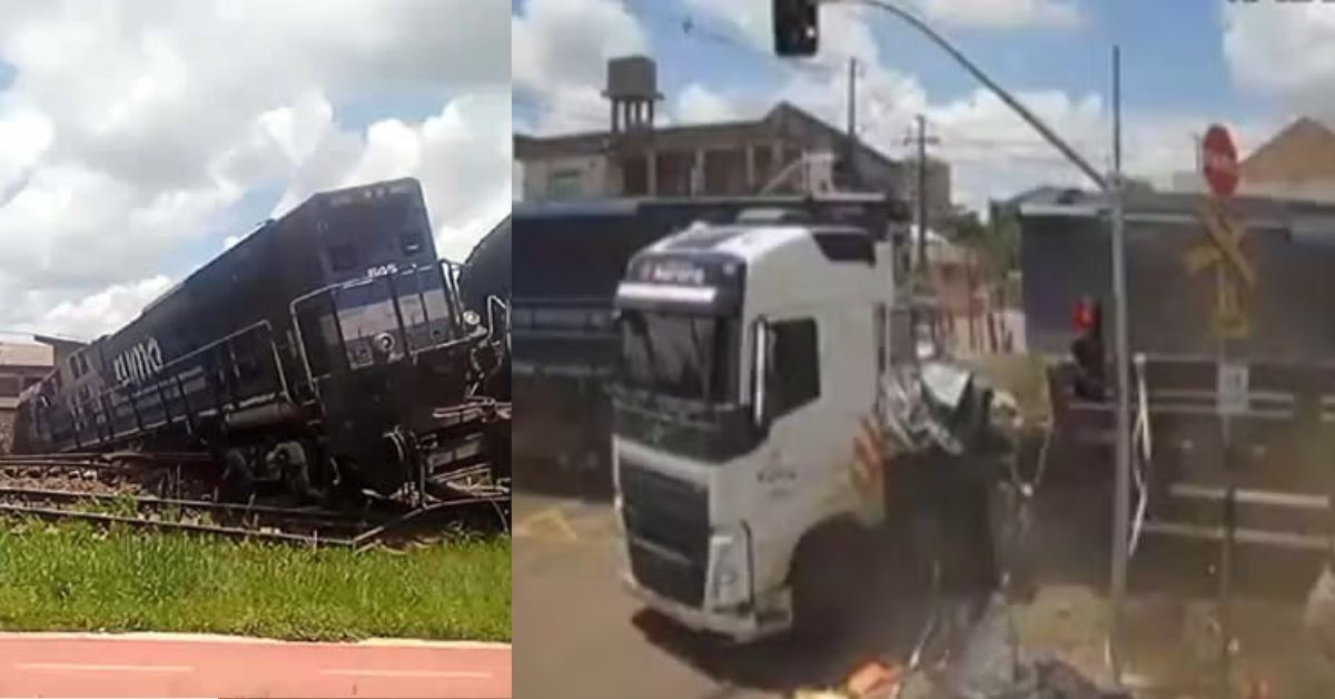 trem descarrila apos atingir caminhao e causa grande destruicao em