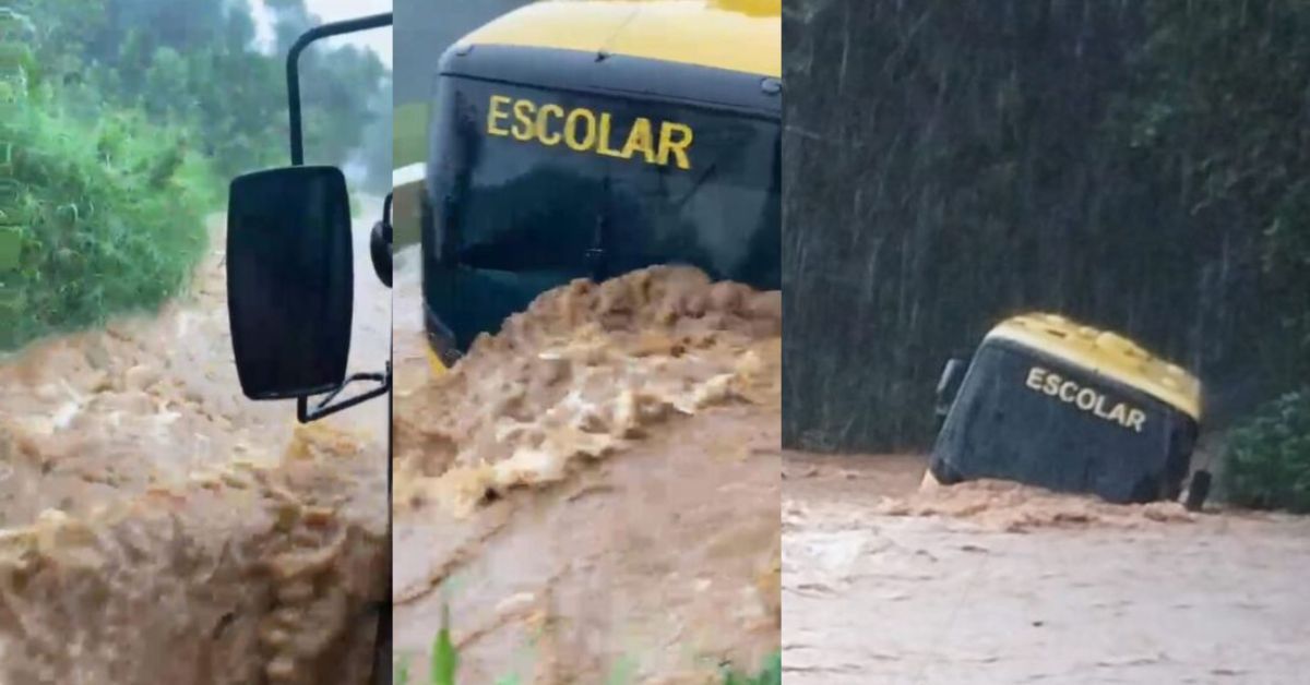 SC: Vídeo mostra alunos em pânico dentro do ônibus escolar que foi 'engolido' por água: “Eu não quero morrer” 31 SC Video mostra alunos em panico dentro do onibus escolar