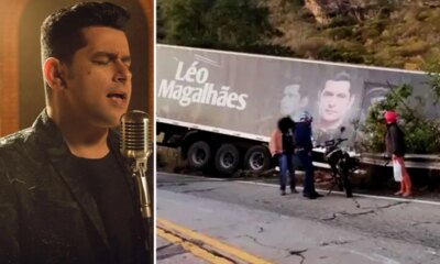 Carreta do sertanejo Leo Magalhaes perde o controle na pista