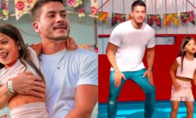 Fofura Arthur Aguiar se apresenta ao lado da filha em