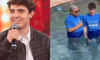 Filho de Gugu passa por batismo em igreja evangelica nos