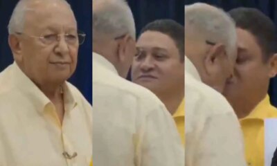 Candidato a prefeito da cabecada em outro ao vivo durante