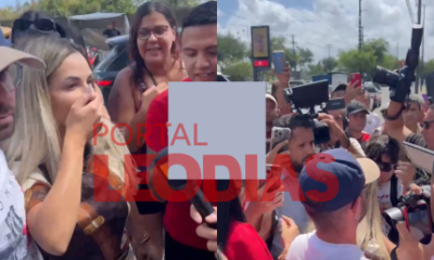 Após ter prisão domiciliar concedida, Deolane é recebida por multidão em Fórum em Recife