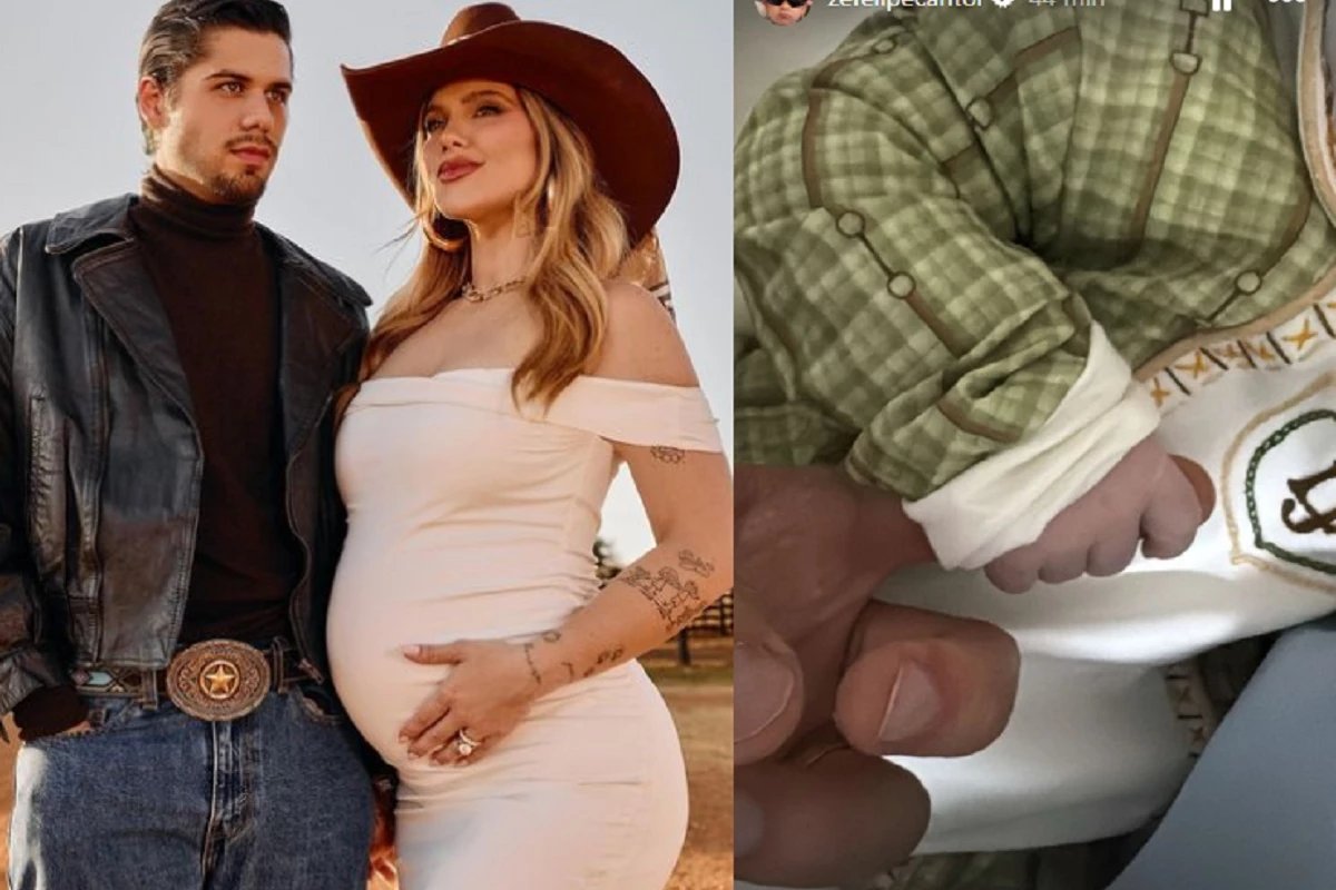Ze Felipe aparece segurando maozinha do filho Ze Leonardo e