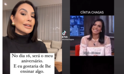Em meio a polêmica com ex-marido, Cíntia Chagas surge falando sobre aniversário