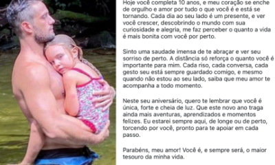 Rafael Cardoso dá parabéns para filha, distante há 1 ano: “Só reforça a importância”