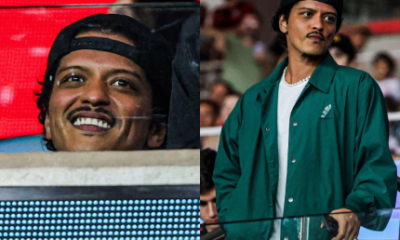 Tá em todas! Bruno Mars invade o Maracanã e vira torcedor de carteirinha no Fla x Flu