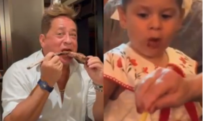 É genética! Leonardo e Maria Flor se parecem no apetite e no carisma inconfundível