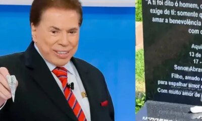 Homem burla seguranca e exibe lapide de Silvio Santos detalhe