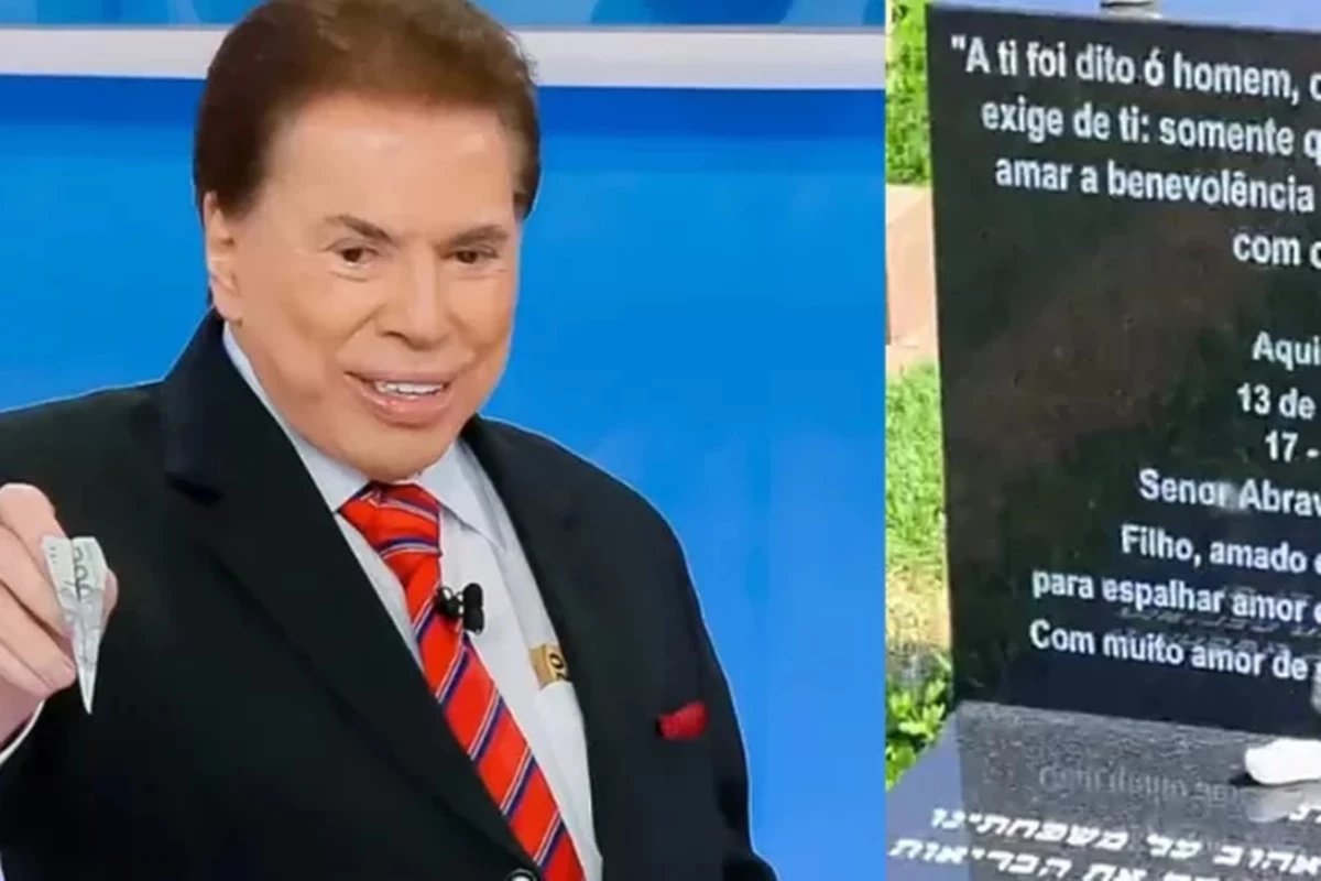 Homem burla seguranca e exibe lapide de Silvio Santos detalhe
