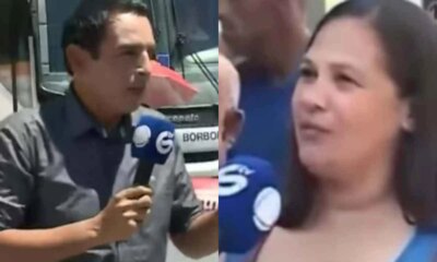 Jornalista da Record pensa que entrevistada esta gravida erra feio