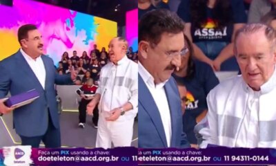 Teleton 2024 Ratinho nao se aguenta ao ver Renato Aragao
