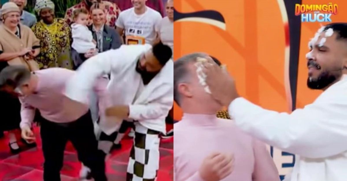 Video Paulo Vieira da bolo na cara de Luciano Huck