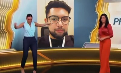 Ao vivo Marcia Dantas quase tropeca e vai ao chao