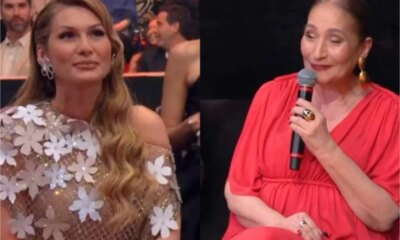 Climao nos bastidores do Domingao Sonia Abrao e Livia Andrade