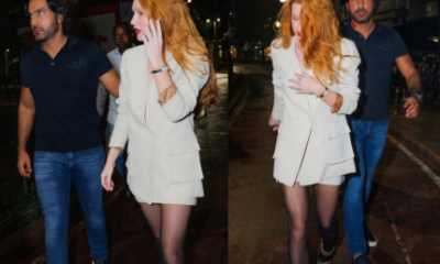 Marina Ruy Barbosa deixa festa com Abdul, que exibe marca de beijo no pescoço