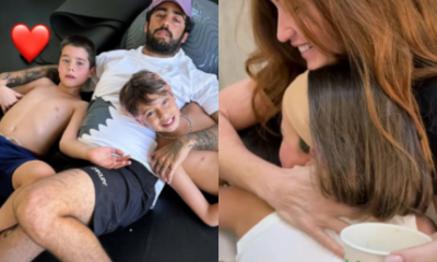 Pedro Scooby reencontra os filhos gemeos Bem e Liz apos