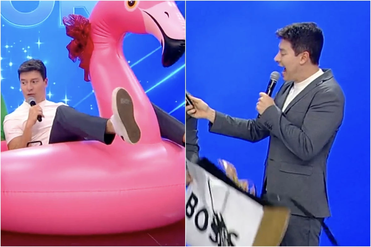 Rodrigo Faro recebe boia de presente no Amigo Secreto da Record 33 Rodrigo Faro recebe boia de presente no Amigo Secreto da