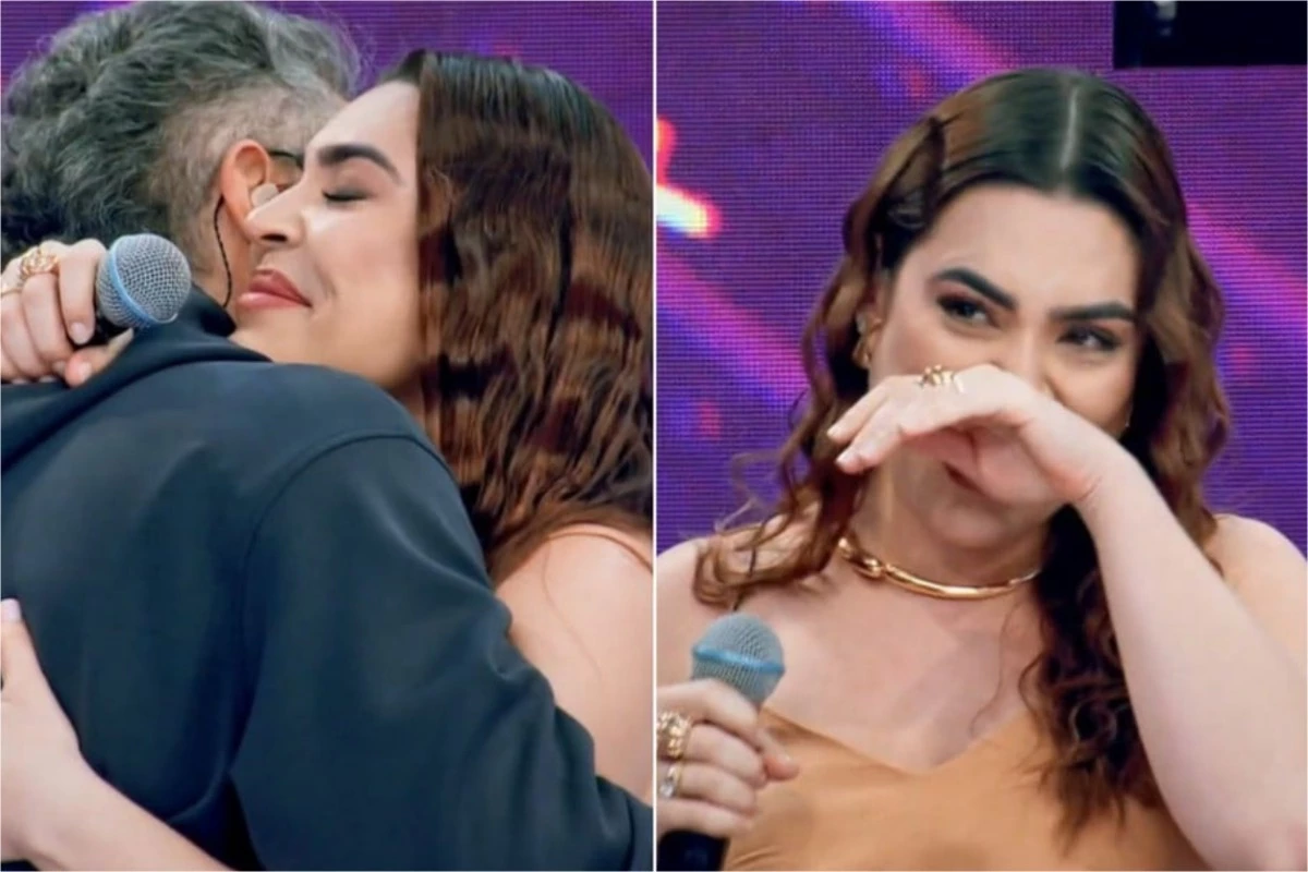 ‘Estou até tremendo’: aos prantos, cantora abraça Marcos Mion e faz desabafo no Caldeirão 31 ‘Estou ate tremendo aos prantos cantora abraca Marcos Mion e