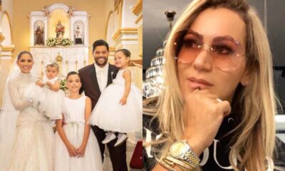 Com filha participando do casamento de Hulk e Camila Angelo