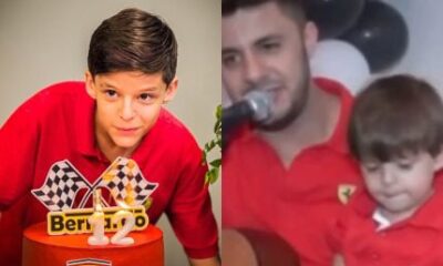 Filho cacula de Cristiano Araujo completa 12 anos e usa