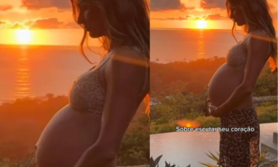 Gisele Bundchen posta barrigao em suas redes sociais pela 1a