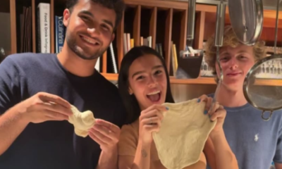 Duda Guerra faz noite de pizza com Benicio Huck e
