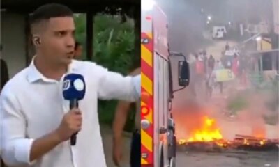 Video reporter da Record quase e atingido por bomba e