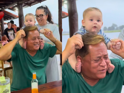 Vovô coruja: Leonardo encanta ao se divertir com o neto José Leonardo 31 Vovo coruja Leonardo encanta ao se divertir com o neto