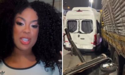 Acidente entre van da ex BBB Marvvila e caminhao causa estragos