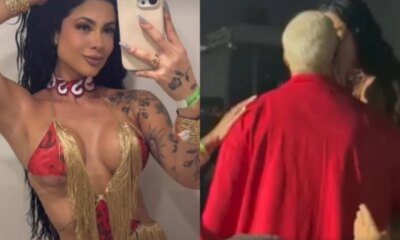 Belo assume namoro com Rayane Figliuzzi e casal troca beijos