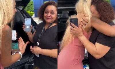 Cariucha presenteia funcionaria do SBT com aparelho celular e a
