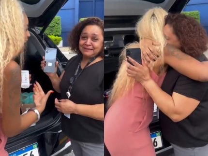 Cariúcha presenteia funcionária do SBT com aparelho celular e a deixa emocionada 31 Cariucha presenteia funcionaria do SBT com aparelho celular e a