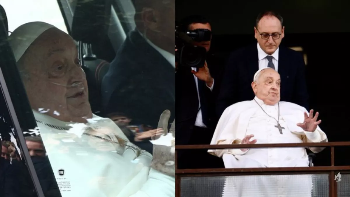 Papa Francisco acena para fieis e deixa o hospital