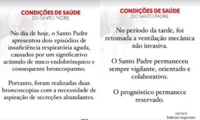 Papa Francisco teve dois episodios de insuficiencia respiratoria segundo Vaticano