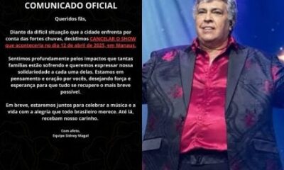 Por conta das fortes chuvas em Manaus Sidney Magal cancela