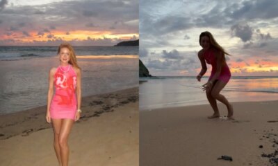 Marina Ruy Barbosa posa com tartaruga marinha recem nascida ‘vai filha…