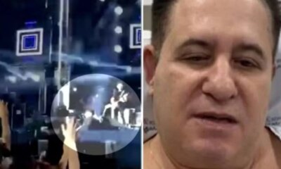 Apos cair do palco e bater a cabeca Marrone se
