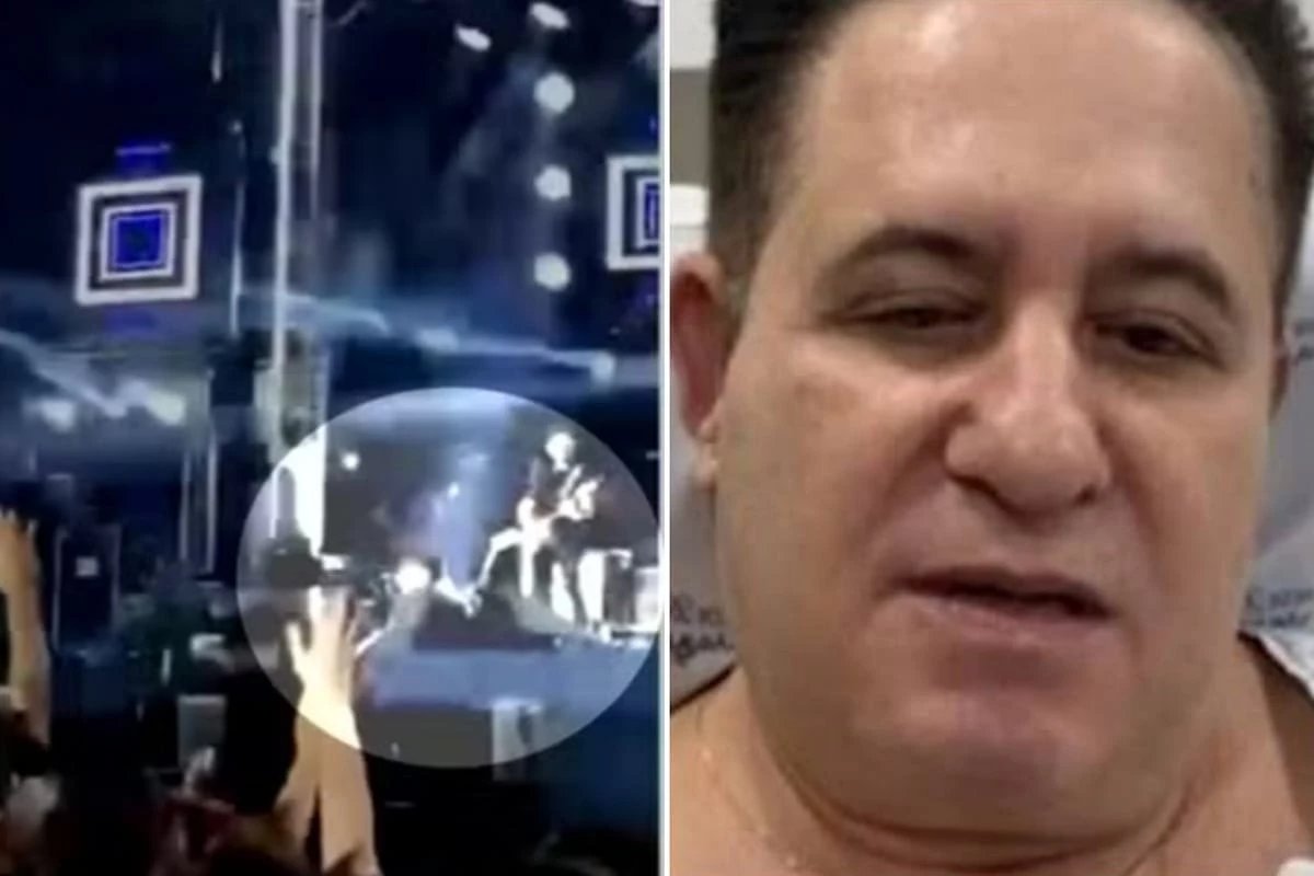 Apos cair do palco e bater a cabeca Marrone se