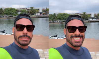 Caua Reymond aproveita momento de folga para surfar em praia