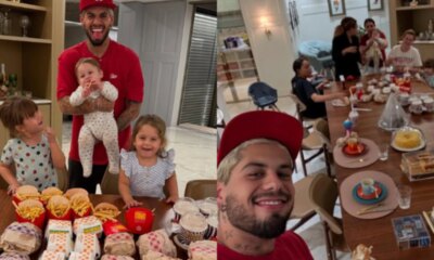 Com Virginia Fonseca ausente Ze Felipe cuida dos filhos e
