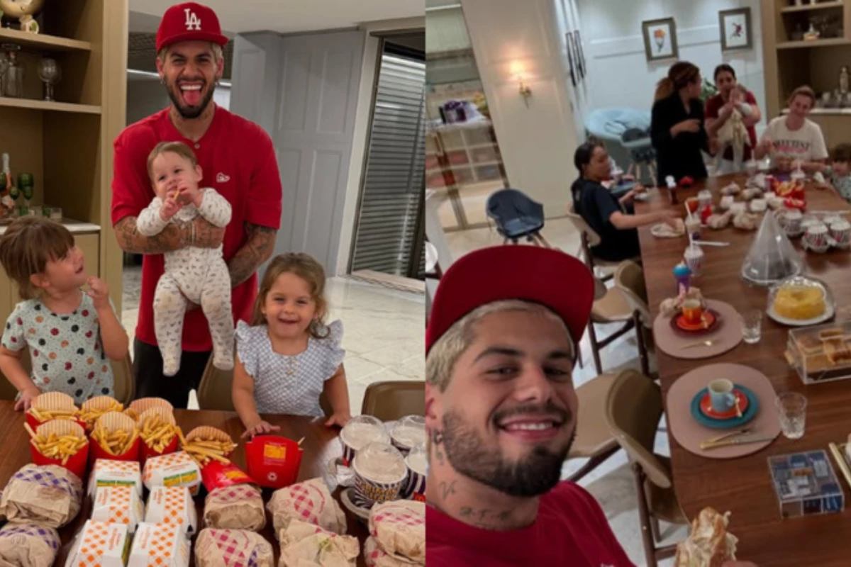 Com Virginia Fonseca ausente, Zé Felipe cuida dos filhos e serve fast food no jantar 33 Com Virginia Fonseca ausente Ze Felipe cuida dos filhos e