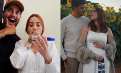 Explosao de alegria Os cantores Julliany Souza e Leo Brandao